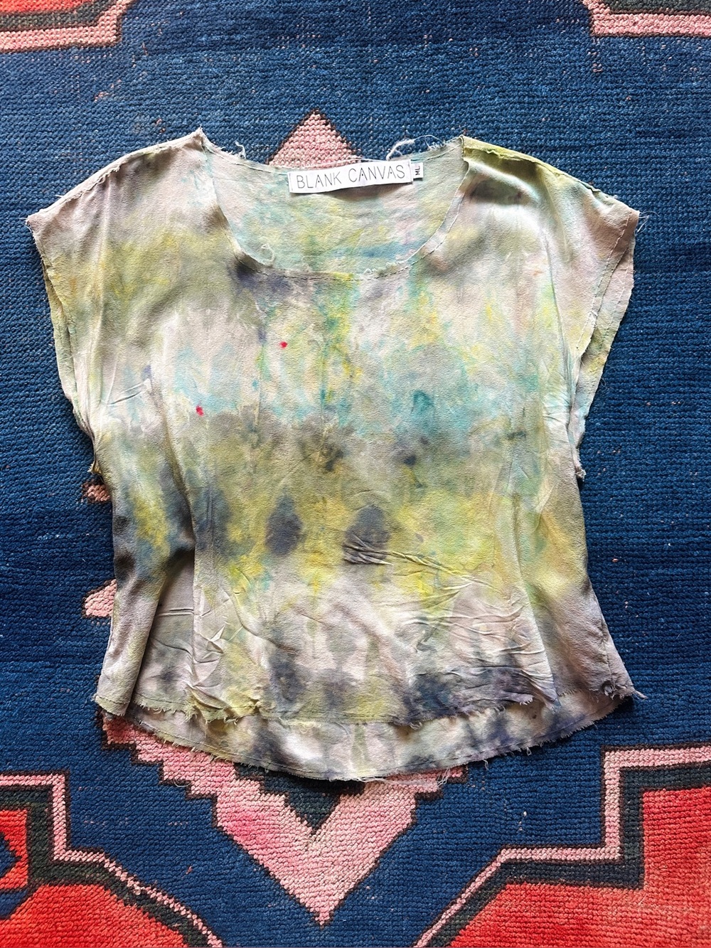 Women's Silk Tie-Dye Crop Top - Green Multi